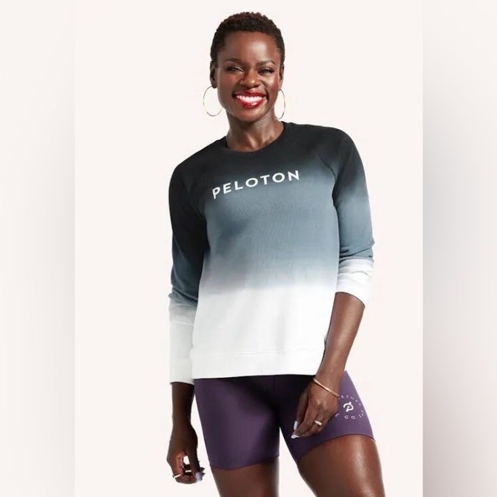 Peloton Sweatshirt Blue Gray White Ombre Crewneck Long Sleeve Size Large